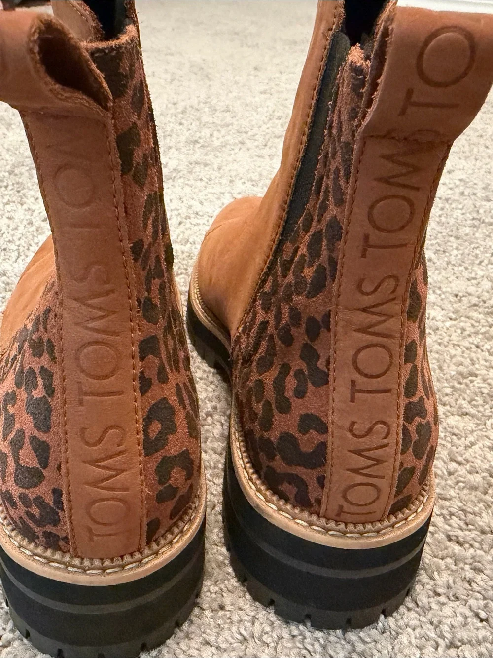 Toms Chestnut Leather Chelsea Boots with Leopard Stretch Panels